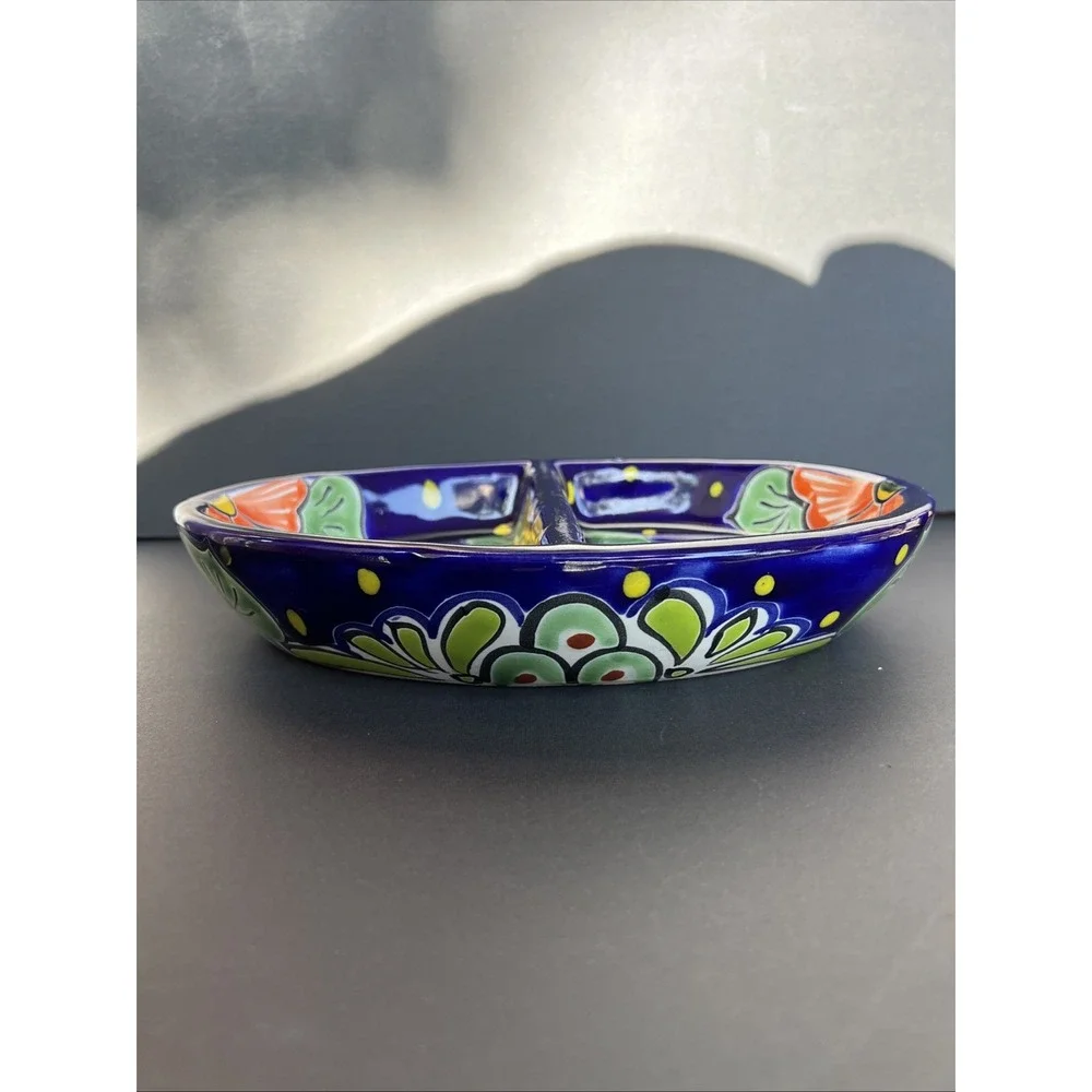 Talavera 2 Section Oval Multipurpose Lead Free Made Mexico Serving Dish Pottery